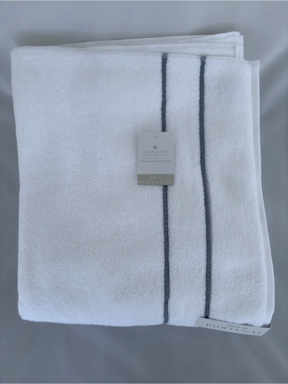 NWT 4Pc Felpinter Portugal White Luxury Bath Towels Blue Grey Embroidered Line
